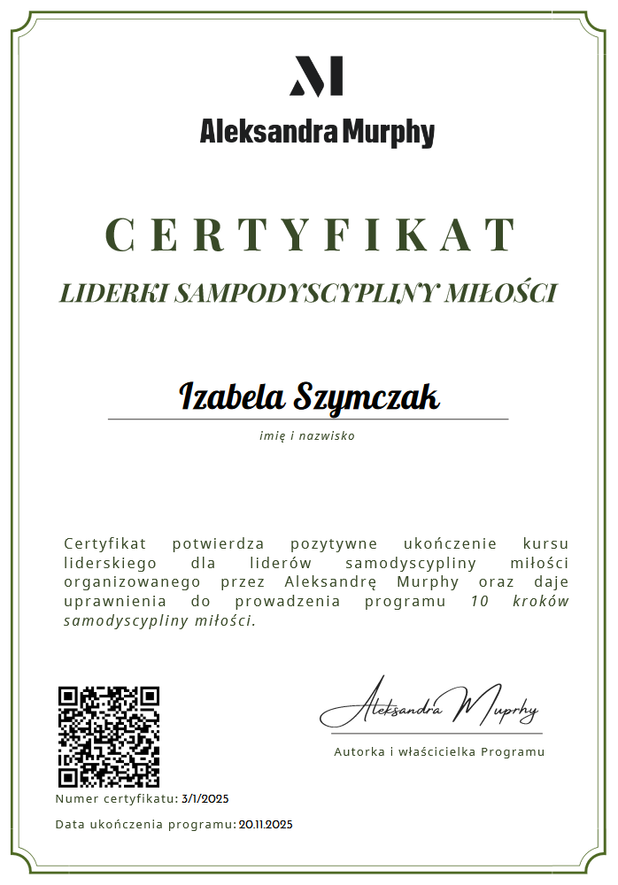 Certyfikat Liderki Samodyscypliny Miłości 2025